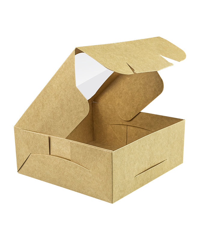 Bakery Kraft Box - 15x15x6 cm with window for Donuts / Bakery Box - 10/Case