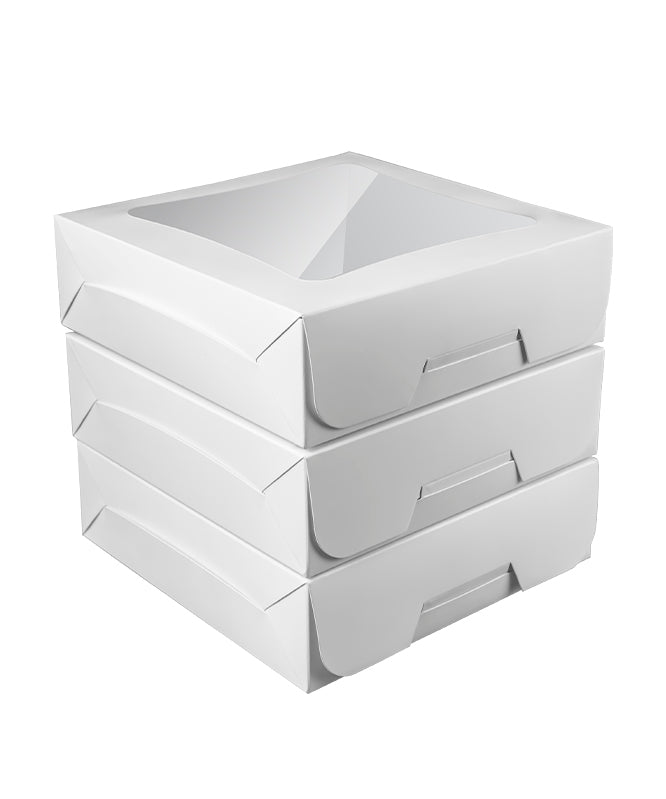 Bakery White Box - 20x20x6 cm with window for Donuts / Bakery Box - 10/Case