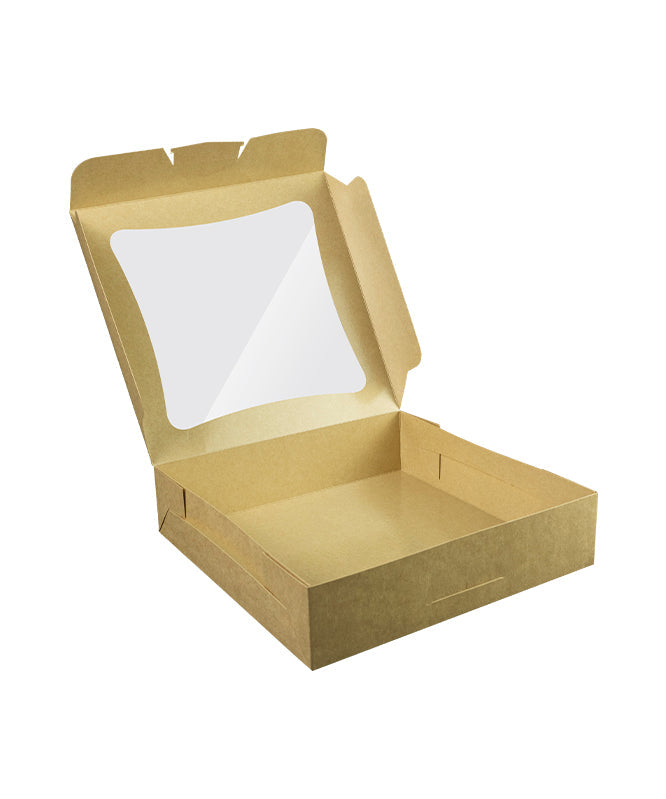 Bakery Kraft Box - 25x25x6 cm with window for Donuts / Bakery Box - 10/Case