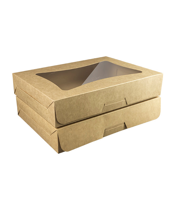 Bakery Kraft Box - 32x23x6 cm with window for Donuts / Bakery Box - 10/Case