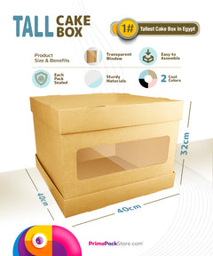 Tall Cake Box / White Color - 40x40x H:32cm with window - 1/Case