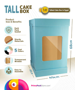 Tall Cake Box / White Color - 40x40x H:68 cm with window - 1/Case