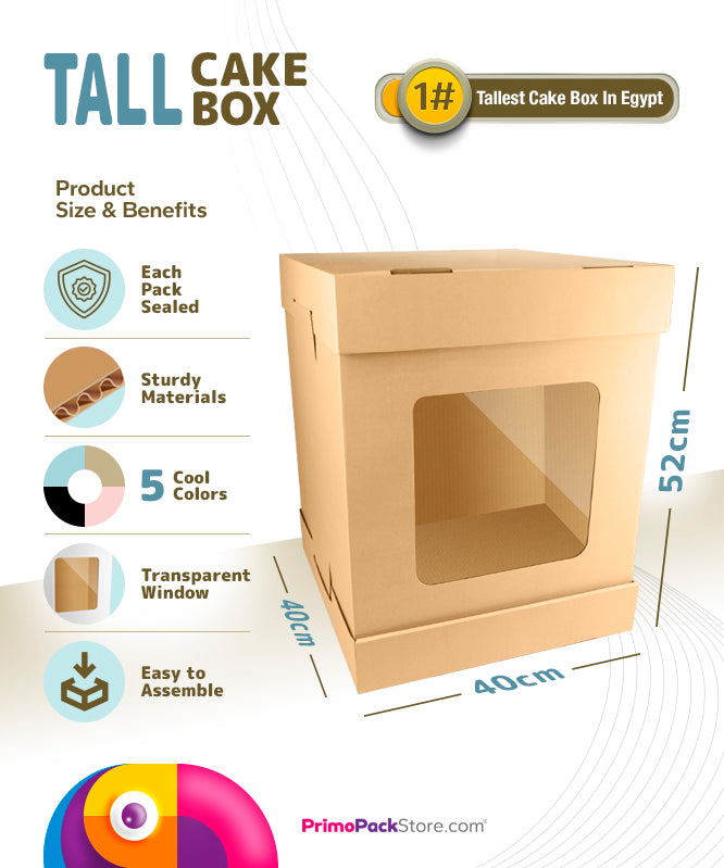 Tall Cake Box / White Color - 40x40x H:52cm with window - 1/Case