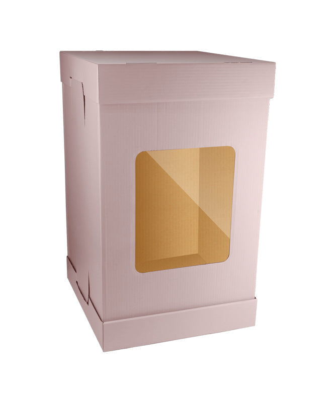 Tall Cake Box / Light Rose Color - 40x40x H:68 cm with window - 1/Case